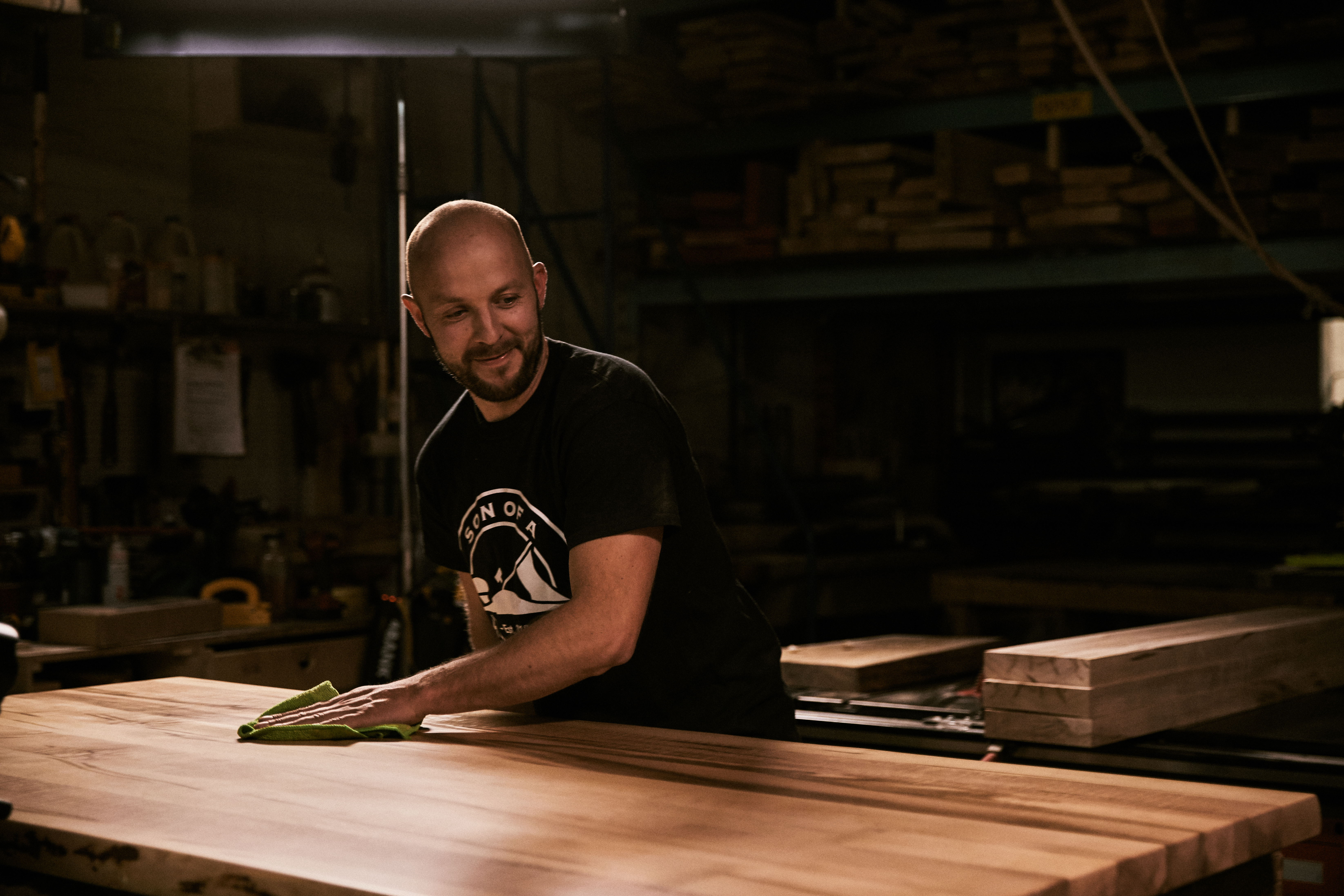 Jack Fouracre, custom woodworking entrepreneur, working in his shop