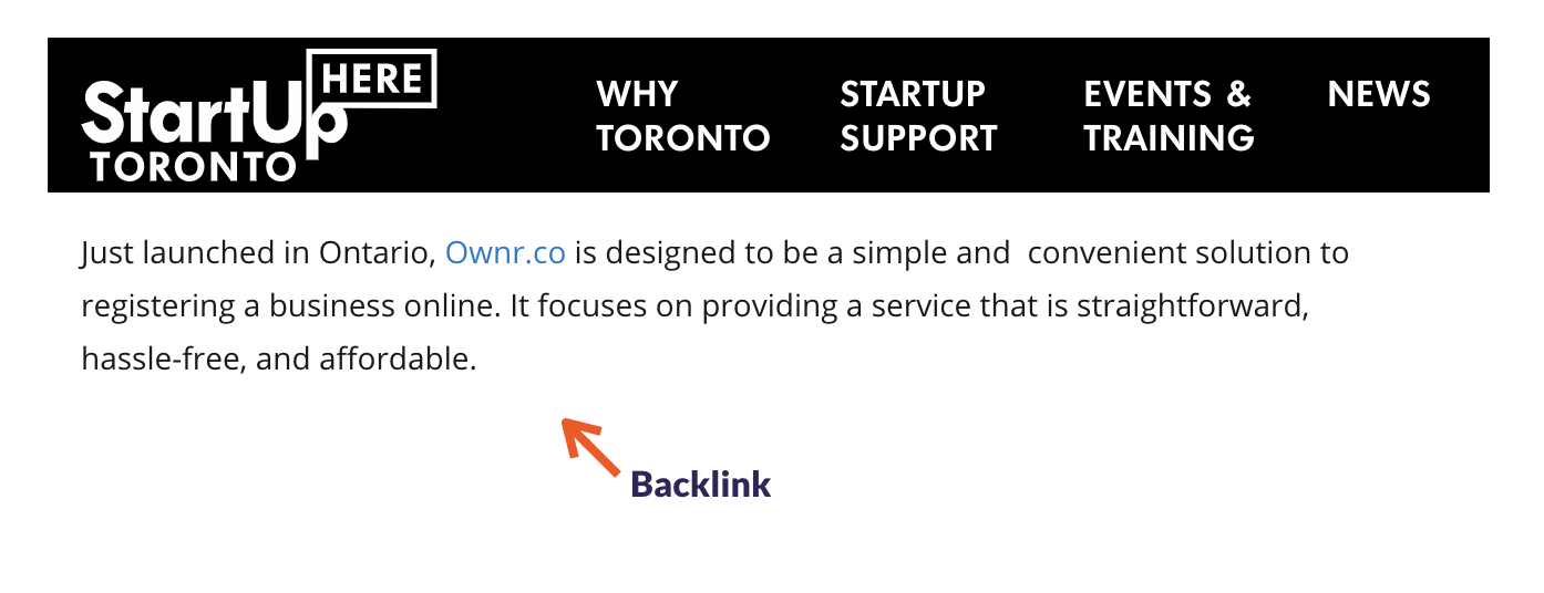Example of a backlink on a Canadian site